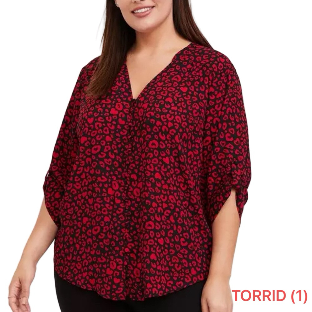 🎒Torrid Red and Black Leopard Blouse size 1 GUC..